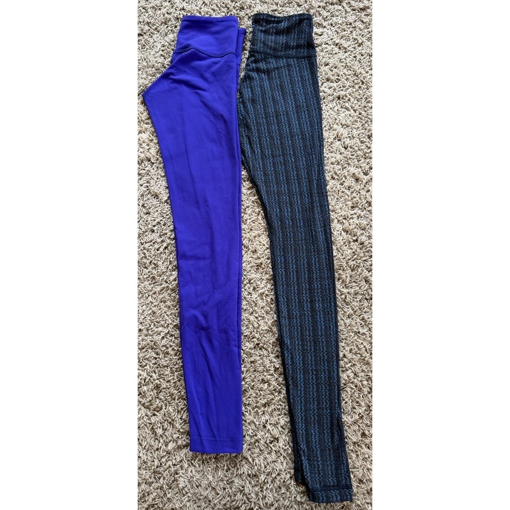 Lululemon WUNDER UNDER Leggings High Rise Lot of 2 Purple & Black/blue Sz 2